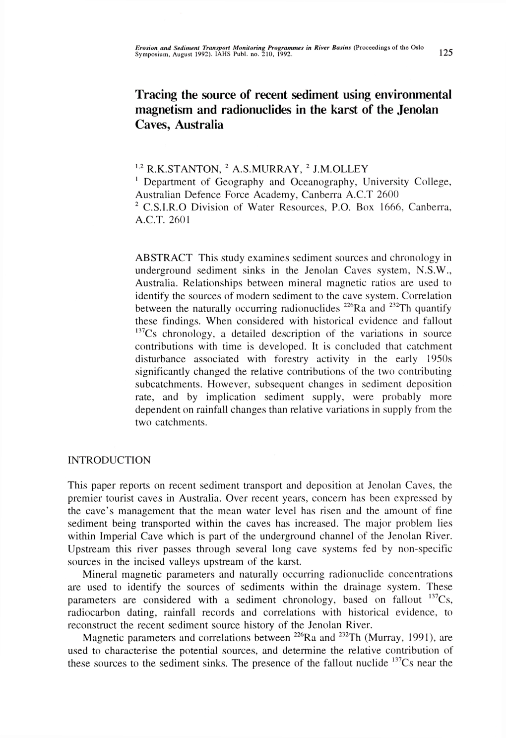 Tracing the Source of Recent Sediment Using Environmental Magnetism and Radionuclides in the Karst of the Jenolan Caves, Australia