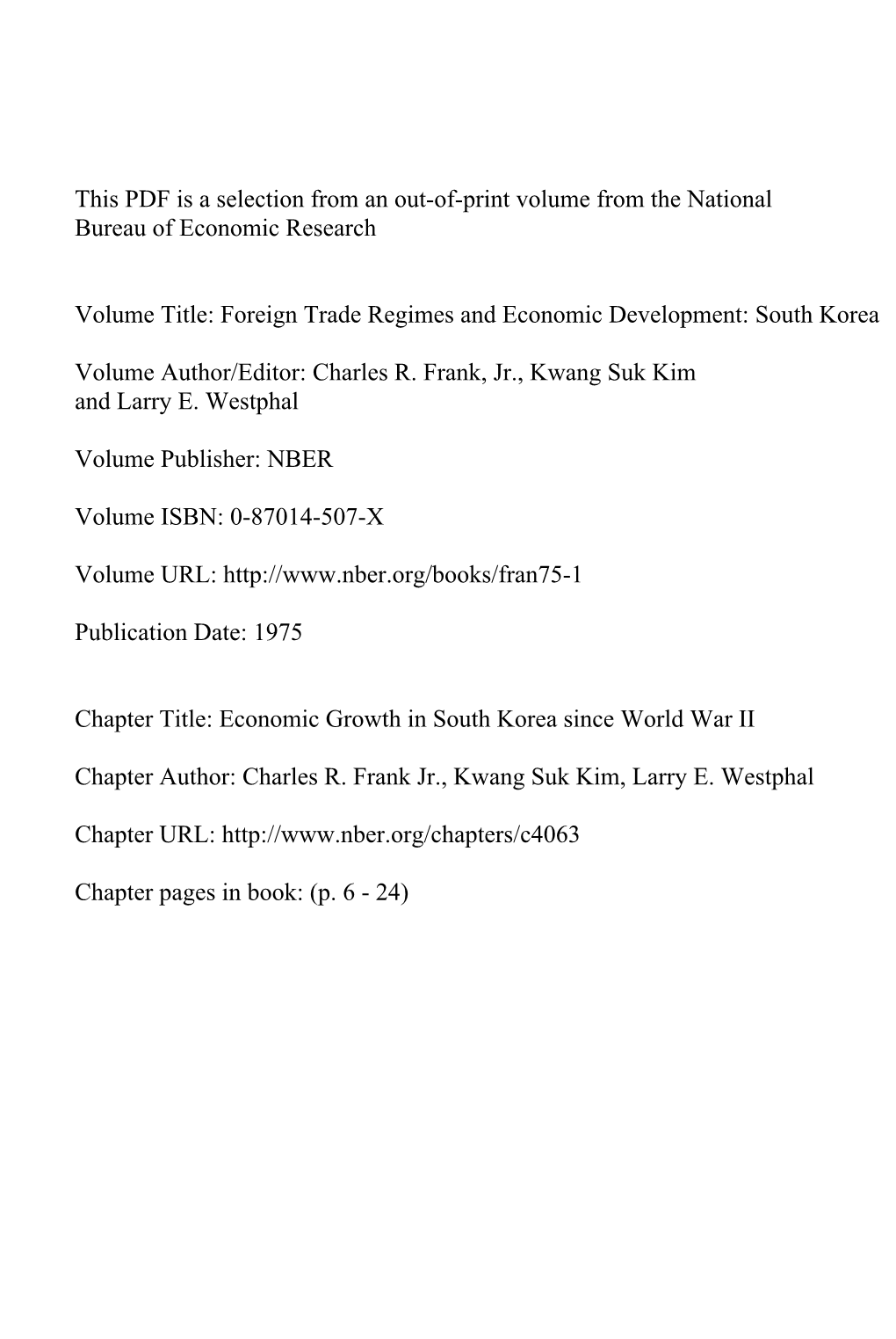 Foreign Trade Regimes and Economic Development: South Korea