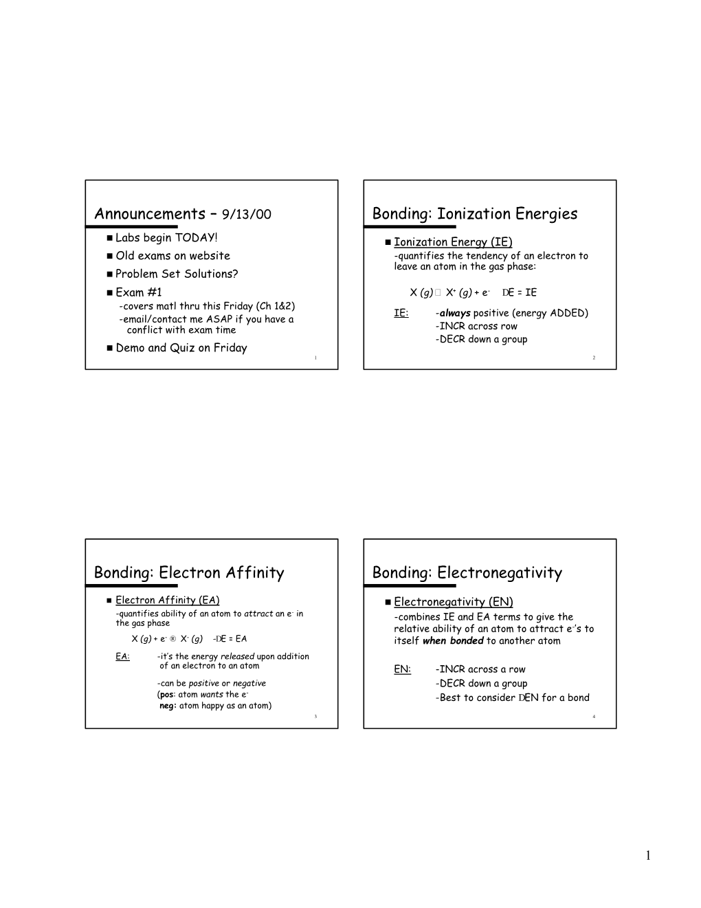 Ionization Energies Bonding: Electron Affinity Bonding