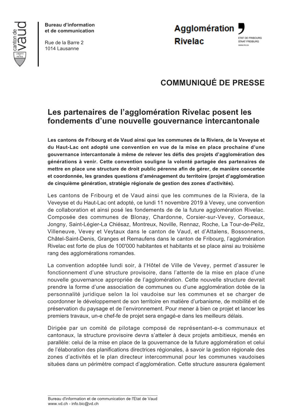 COMMUNIQUÉ DE PRESSE Les Partenaires De L'agglomération