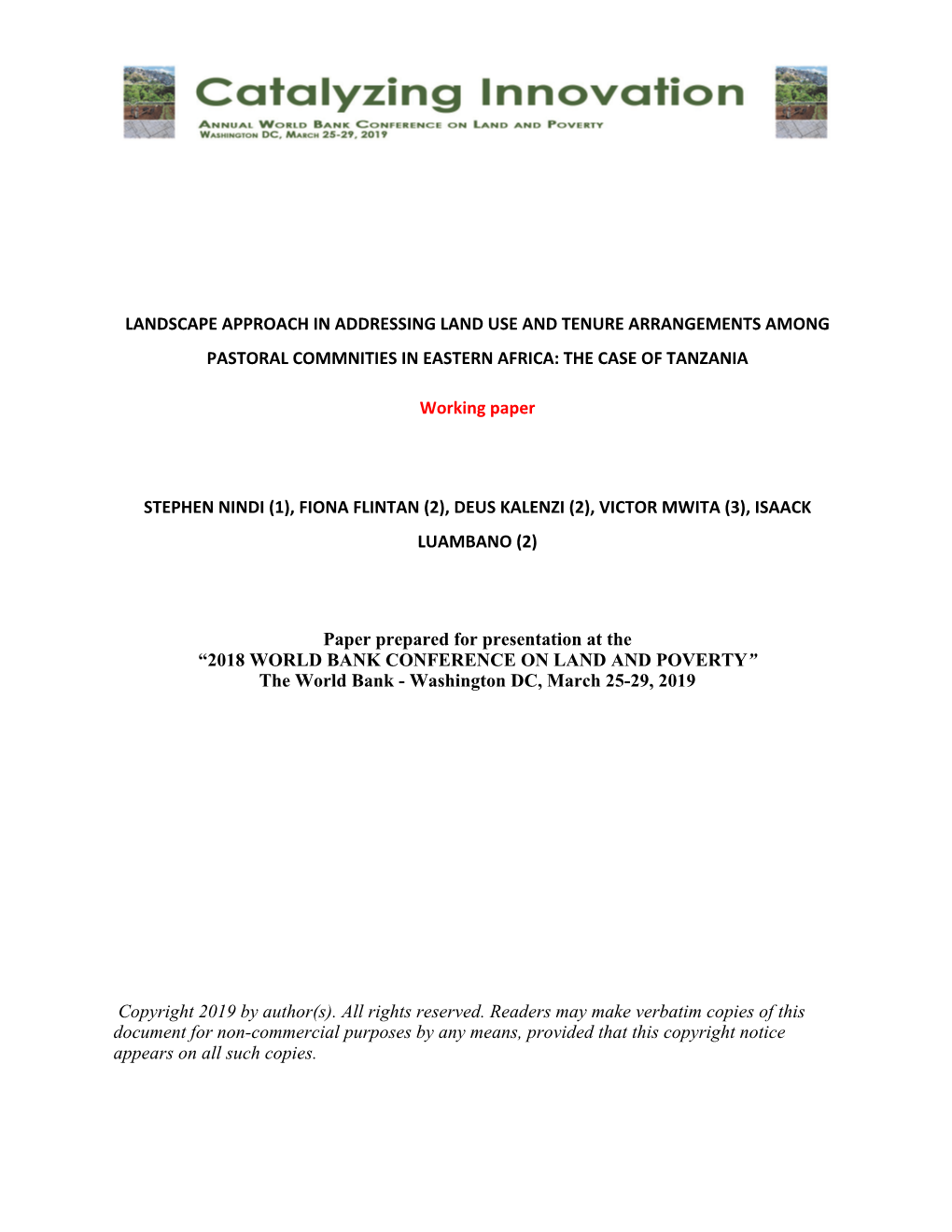 Landscape Approach in Addressing Land Use and Tenure Arrangements Among Pastoral Commnities in Eastern Africa: the Case of Tanzania