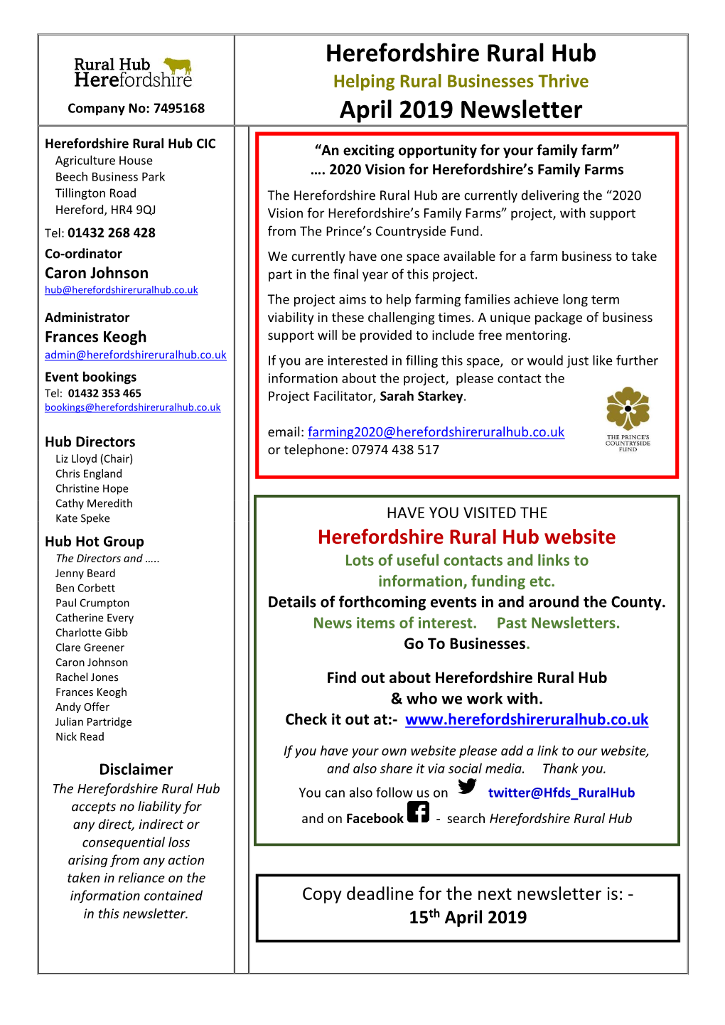 Herefordshire Rural Hub April 2019 Newsletter