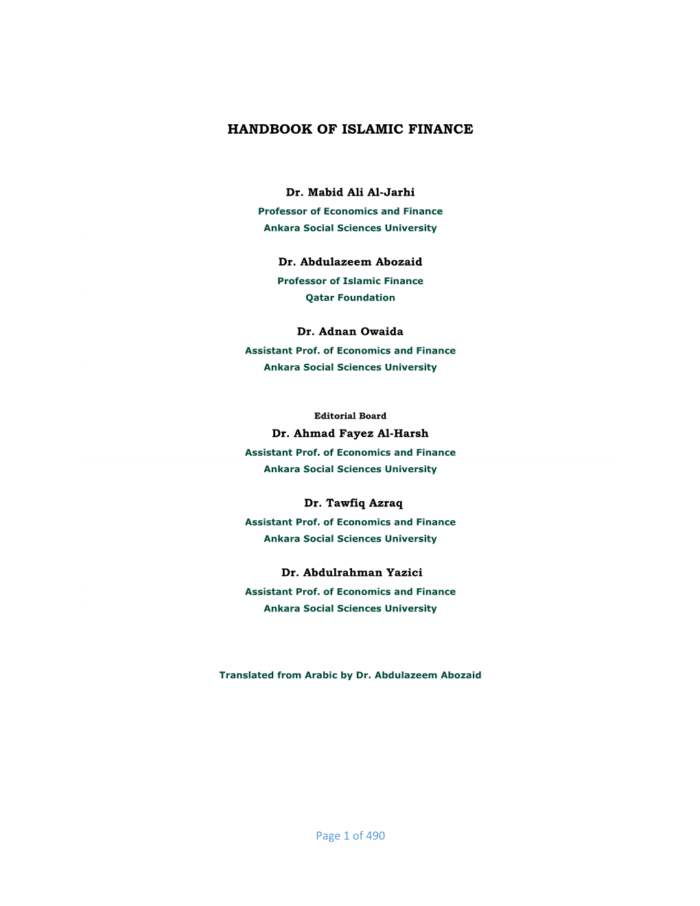 Handbook of Islamic Finance