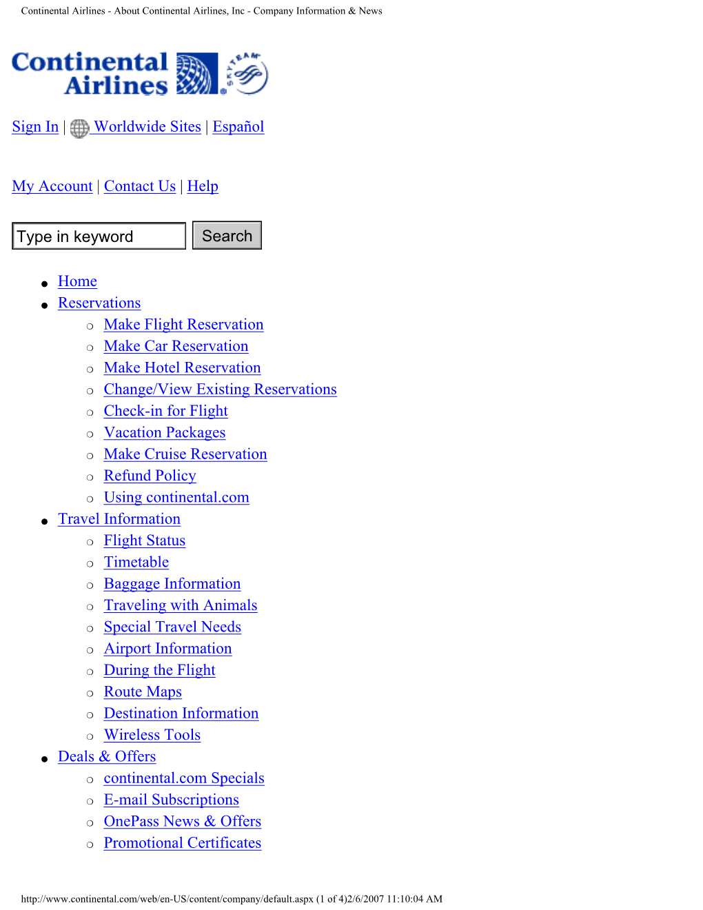 Continental Airlines - About Continental Airlines, Inc - Company Information & News