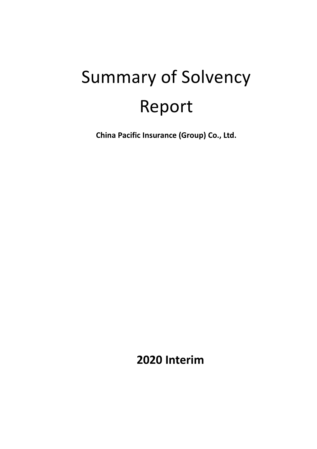 Summary of Solvency Report