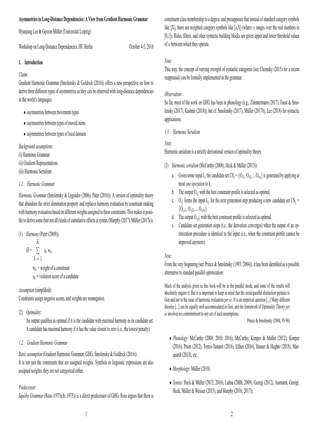 A View from Gradient Harmonic Grammar