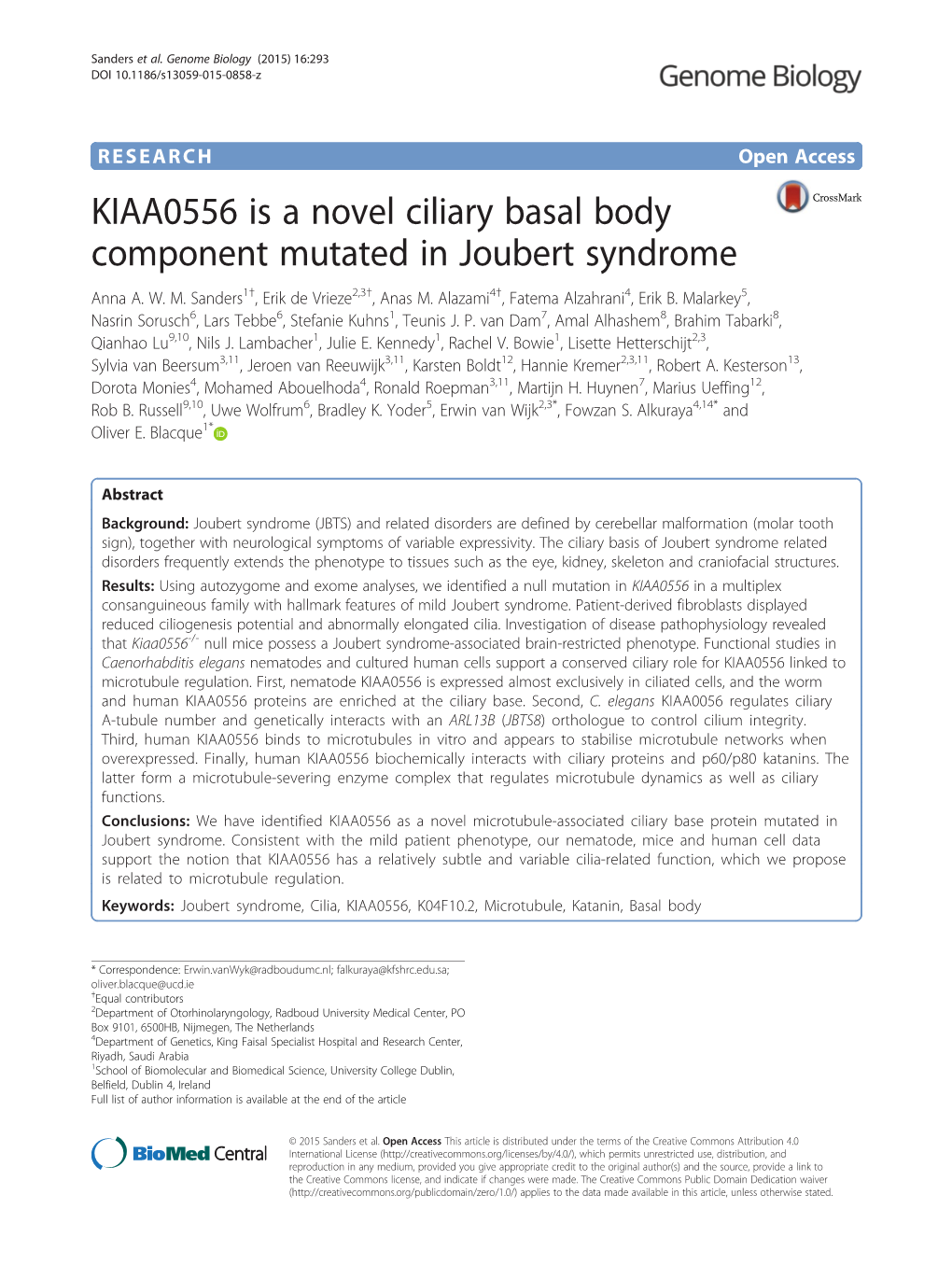 KIAA0556 Is a Novel Ciliary Basal Body Component Mutated in Joubert Syndrome Anna A