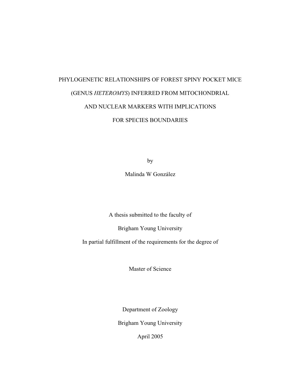 Genus Heteromys) Inferred from Mitochondrial