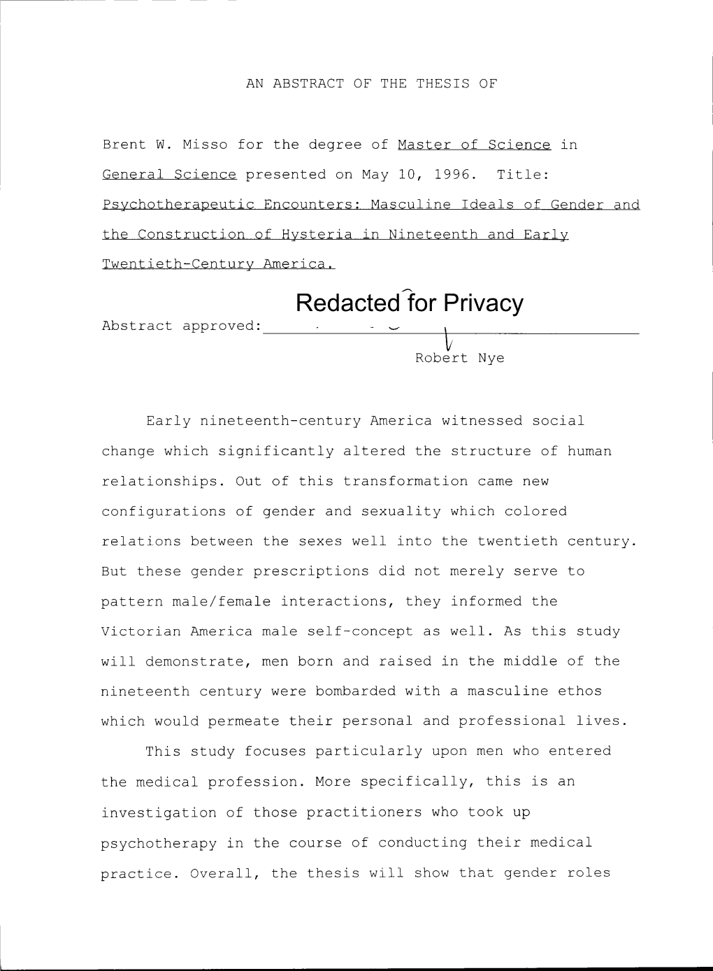 Psychotherapeutic Encounters: Masculine Ideals of Gender and the Construction of Hysteria in Nineteenth and Early