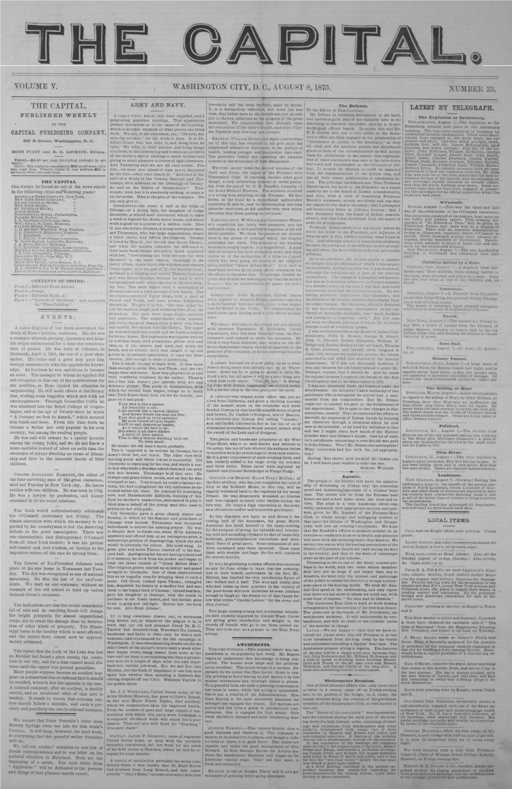 Volume Y. Washington City, Dc, August 8,1875. Number 23