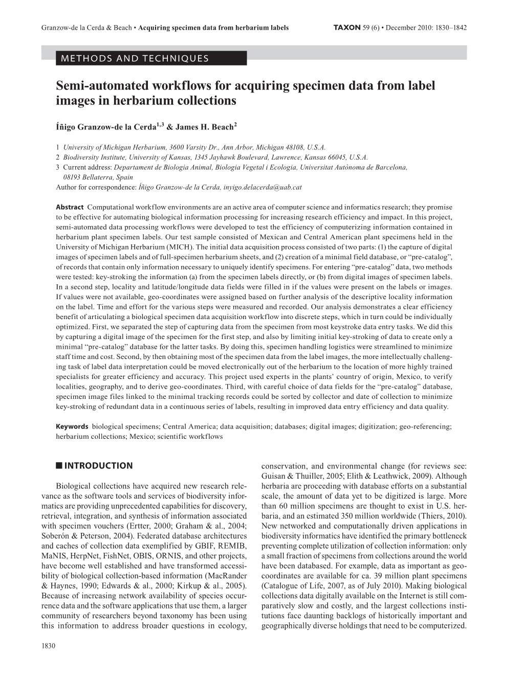 Semi‐Automated Workflows for Acquiring Specimen Data from Label