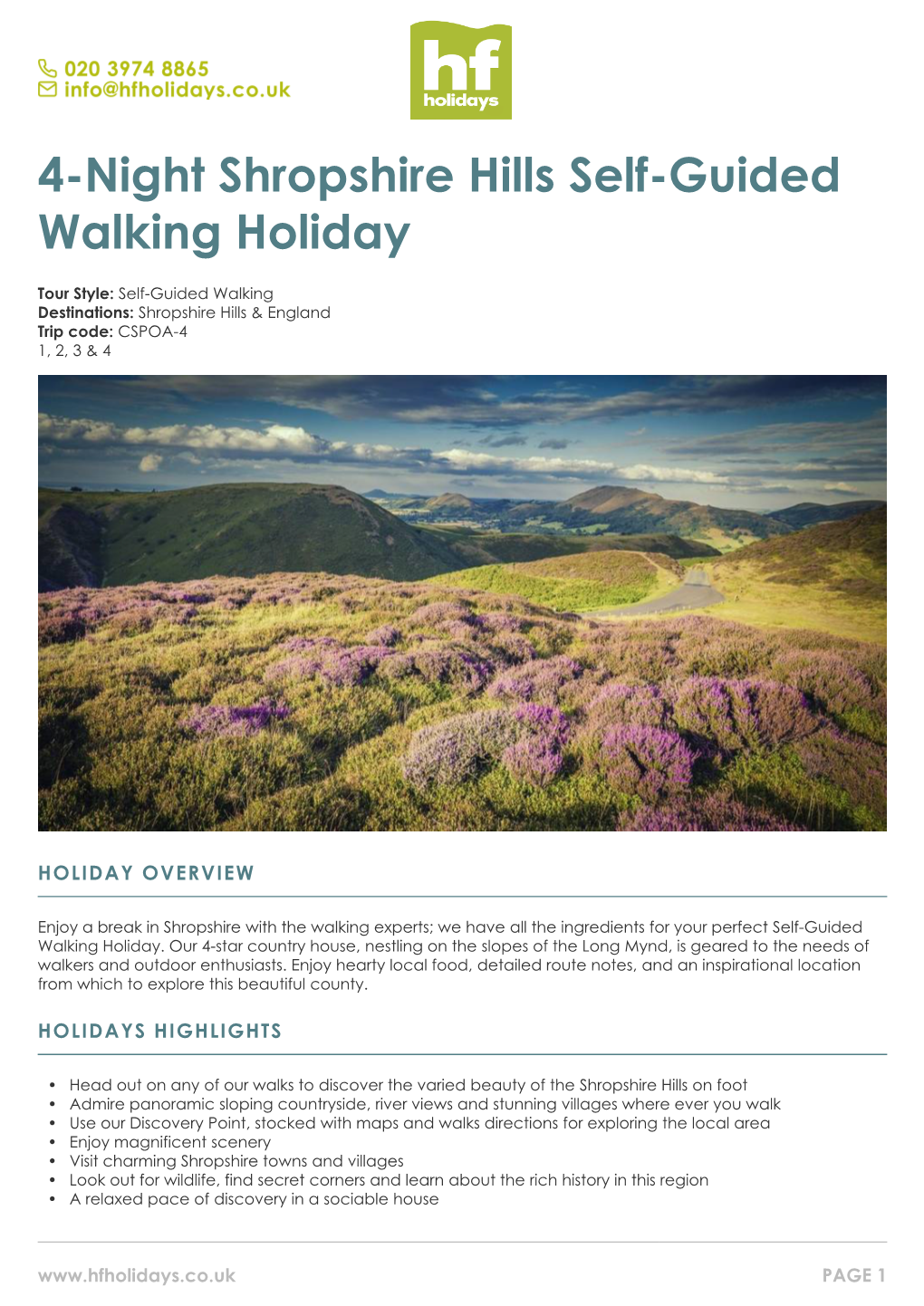 4-Night Shropshire Hills Self-Guided Walking Holiday