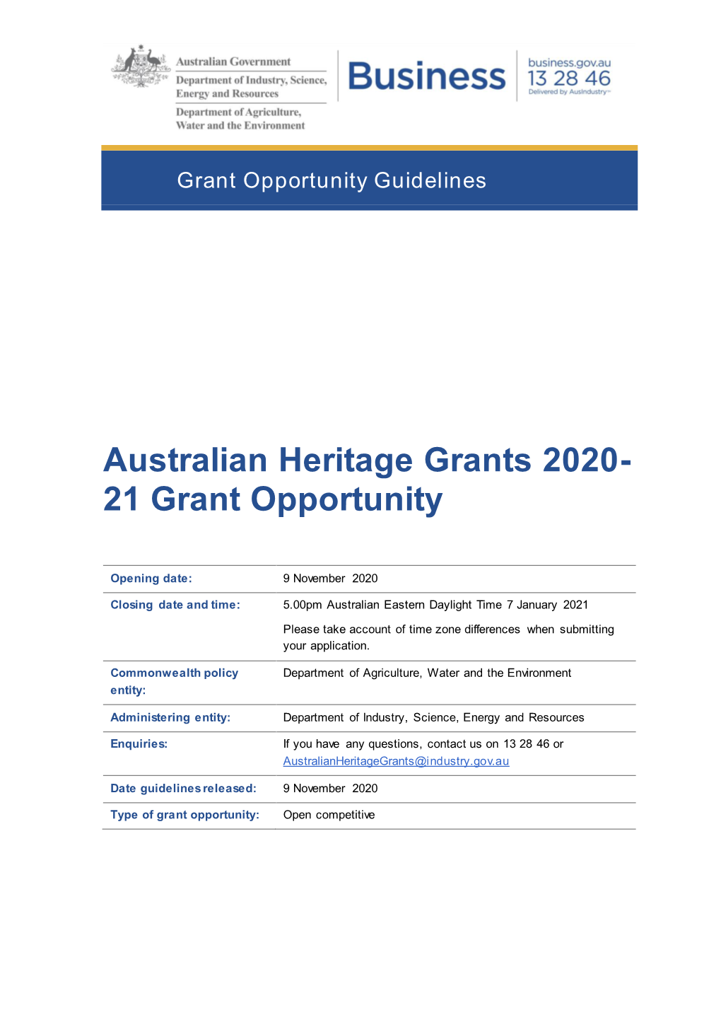 Australian Heritage Grants 2020- 21 Grant Opportunity