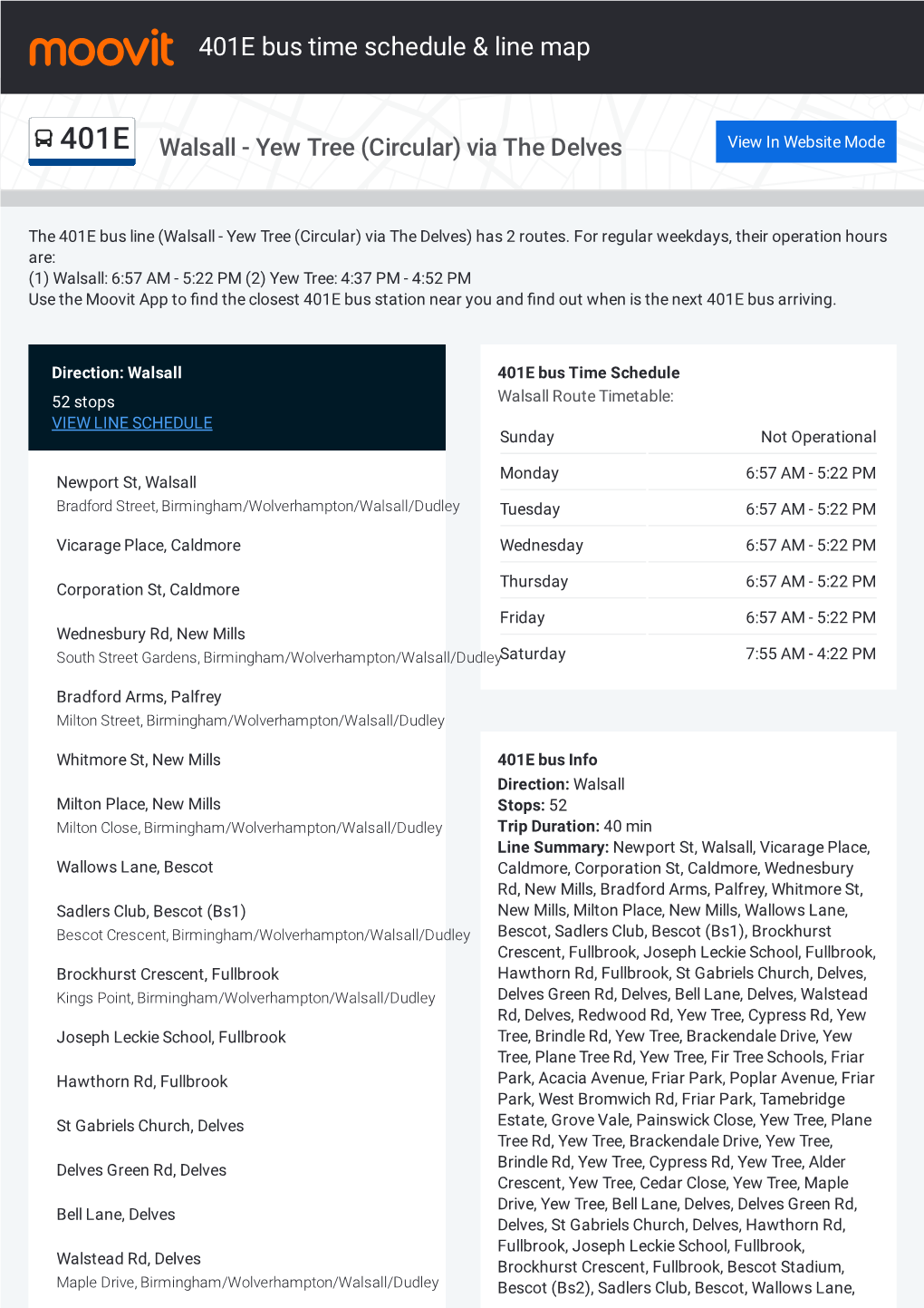 401E Bus Time Schedule & Line Route