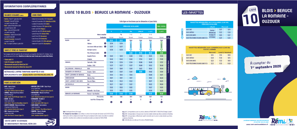 Horaires Ligne 10 Blois/Beauce La Romaine – Ouzouer