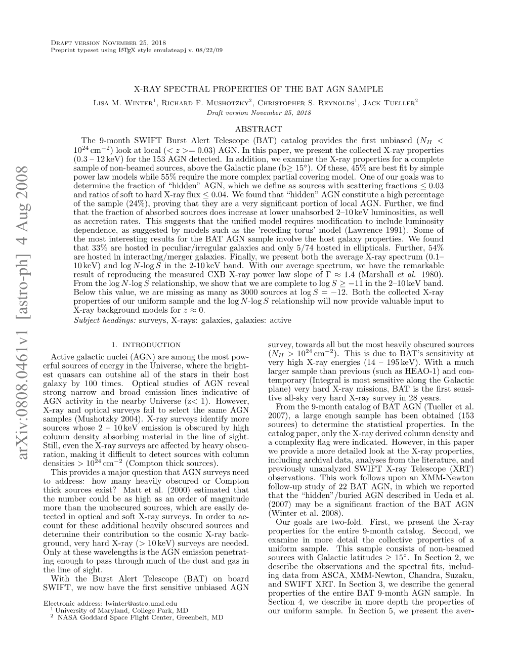 Arxiv:0808.0461V1 [Astro-Ph] 4 Aug 2008