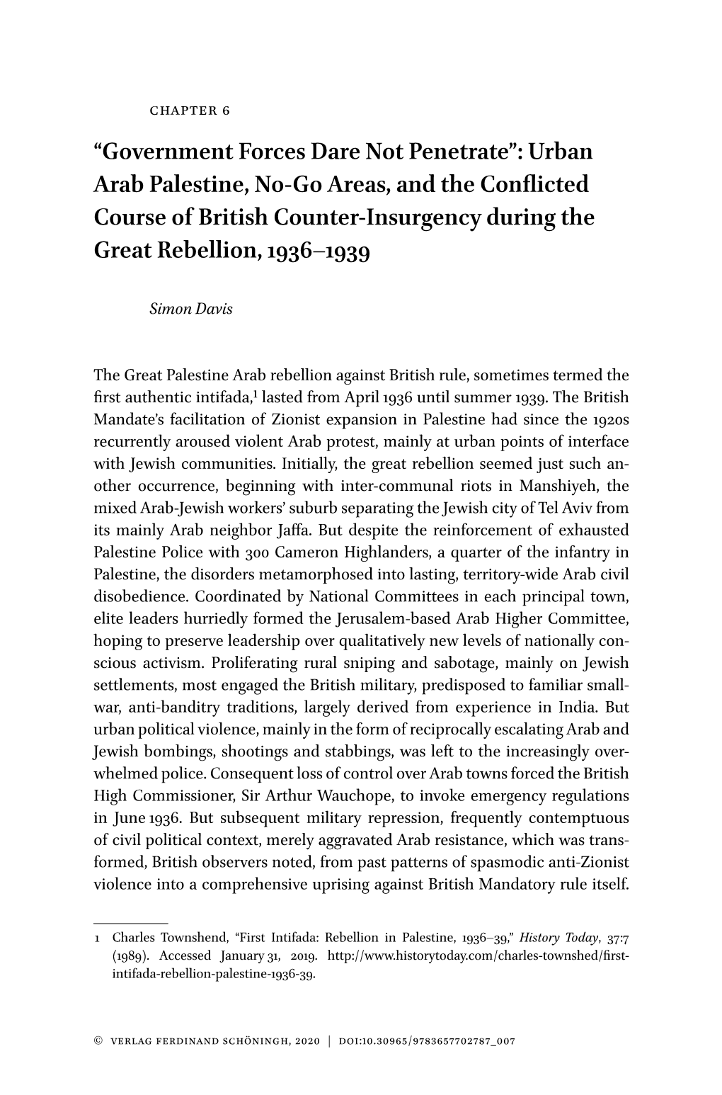 Urban Arab Palestine, No-Go Areas, and the Conflicted Course of British Counter-Insurgency During the Great Rebellion, 1936–1939