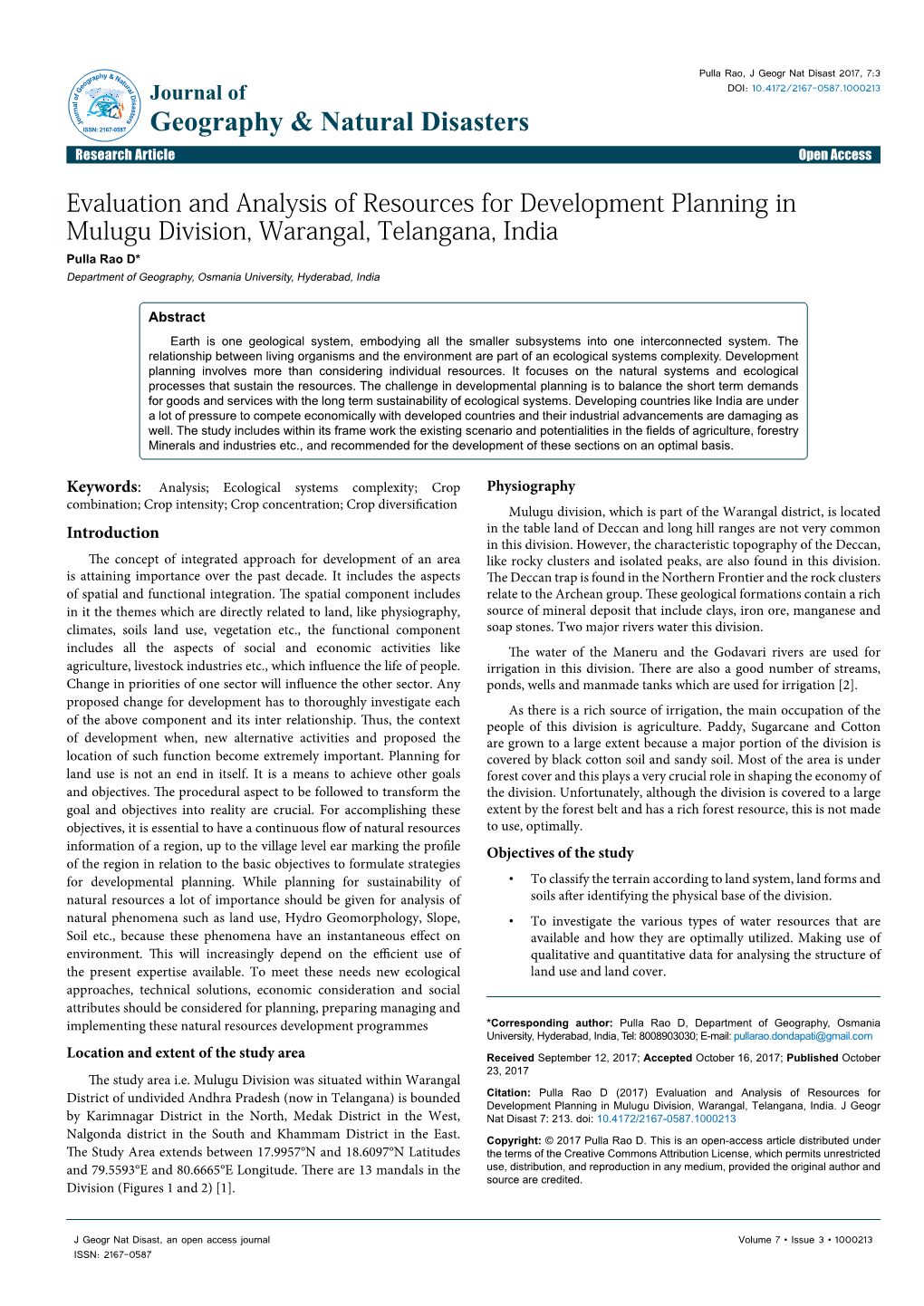 Evaluation and Analysis of Resources for Development Planning In