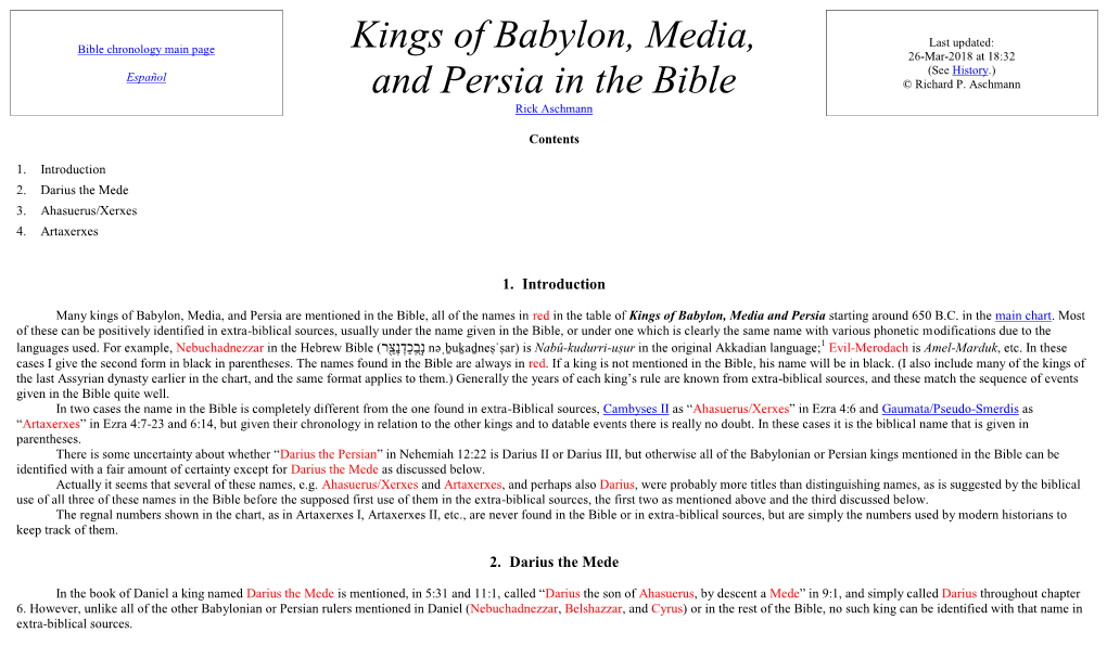 Kings of Babylon, Media, and Persia Are Mentioned in the Bible, All of the Names in Red in the Table of Kings of Babylon, Media and Persia Starting Around 650 B.C