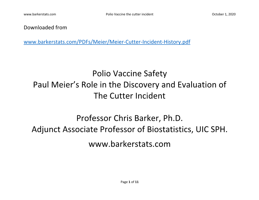 Polio Vaccine Safety Paul Meier's Role in the Discovery And