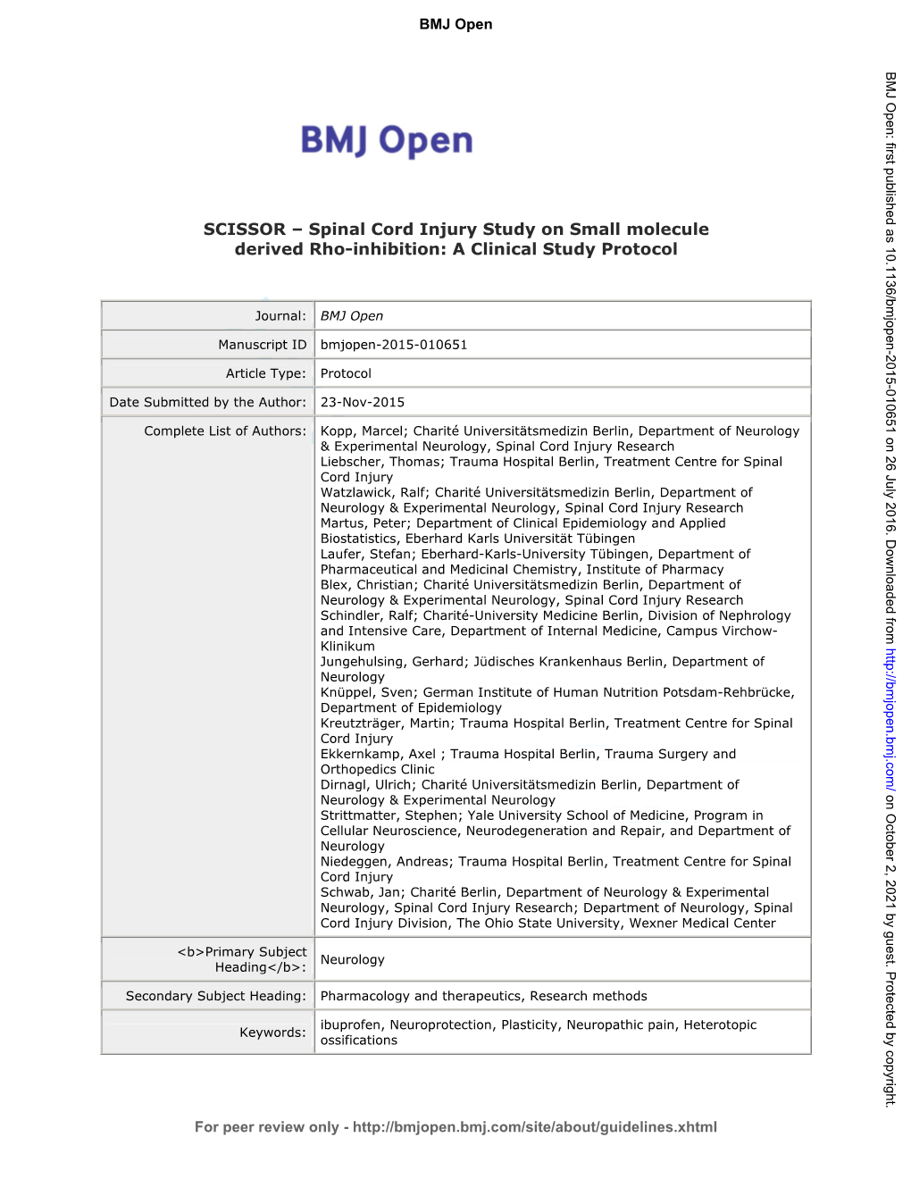 For Peer Review Only - Page 1 of 33 BMJ Open