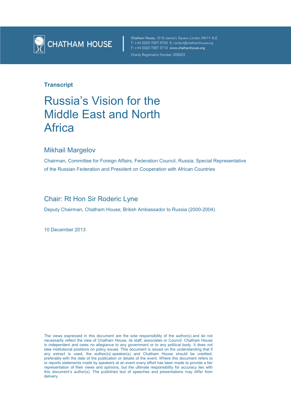 Russia's Vision for the Middle East and North Africa