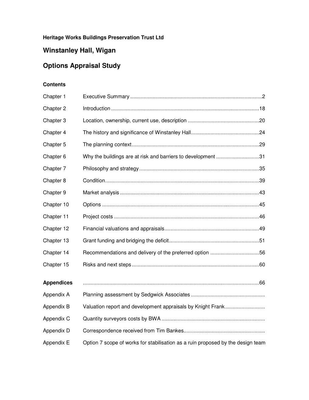 Winstanley Hall, Wigan Options Appraisal Study