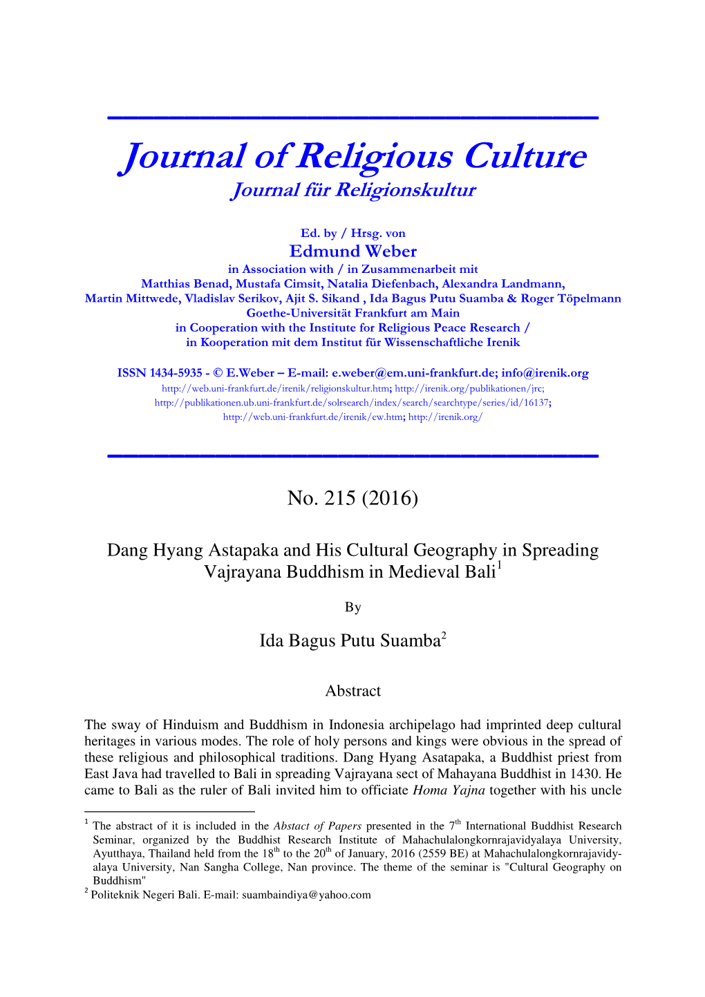 Journal Für Religionskultur