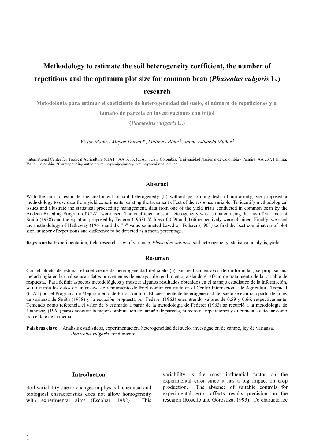 Metodología Para Estimar El Coeficiente De Heterogeneidad Del Suelo, El Número De Repeticiones