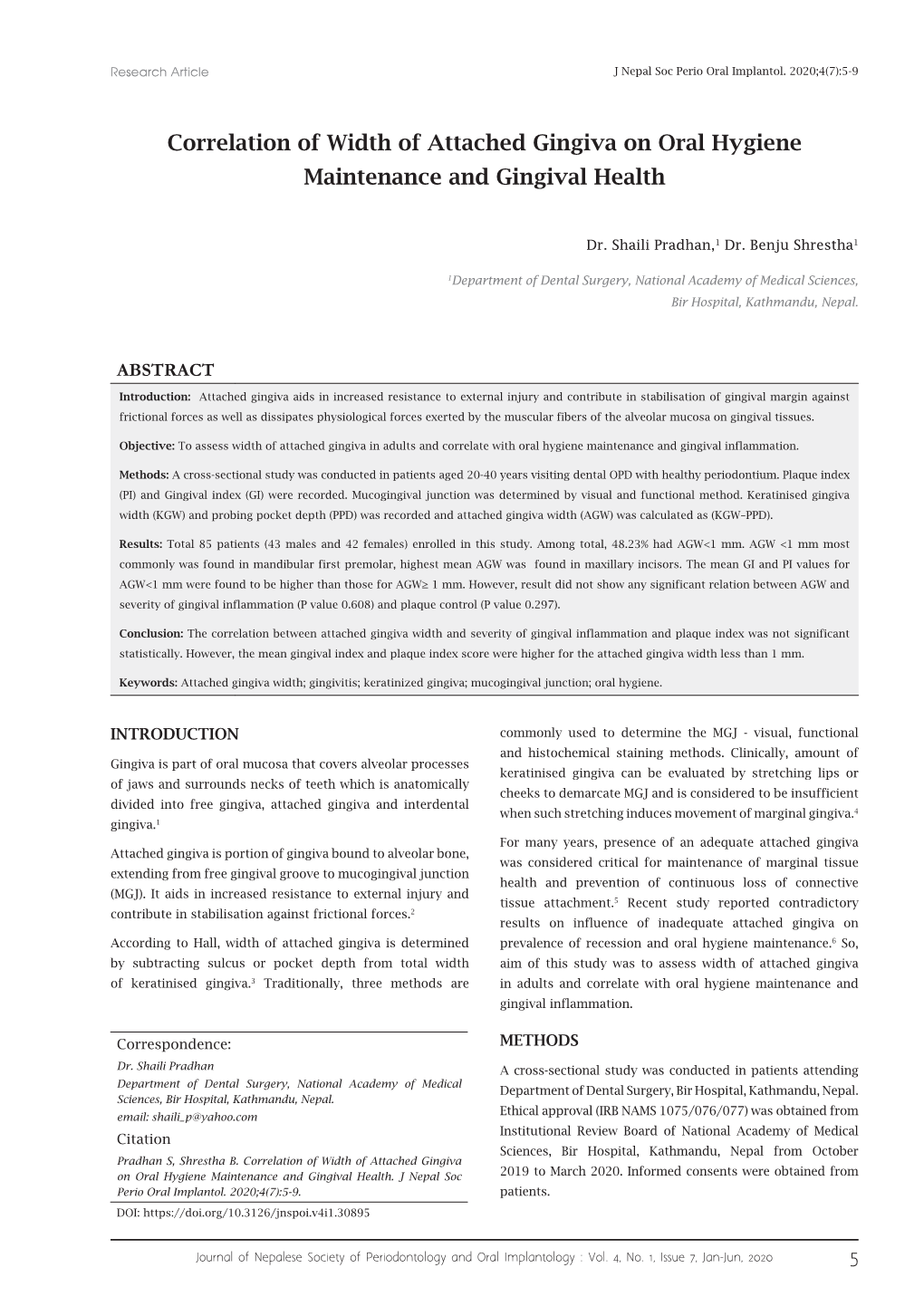 Correlation of Width of Attached Gingiva on Oral Hygiene Maintenance and Gingival Health