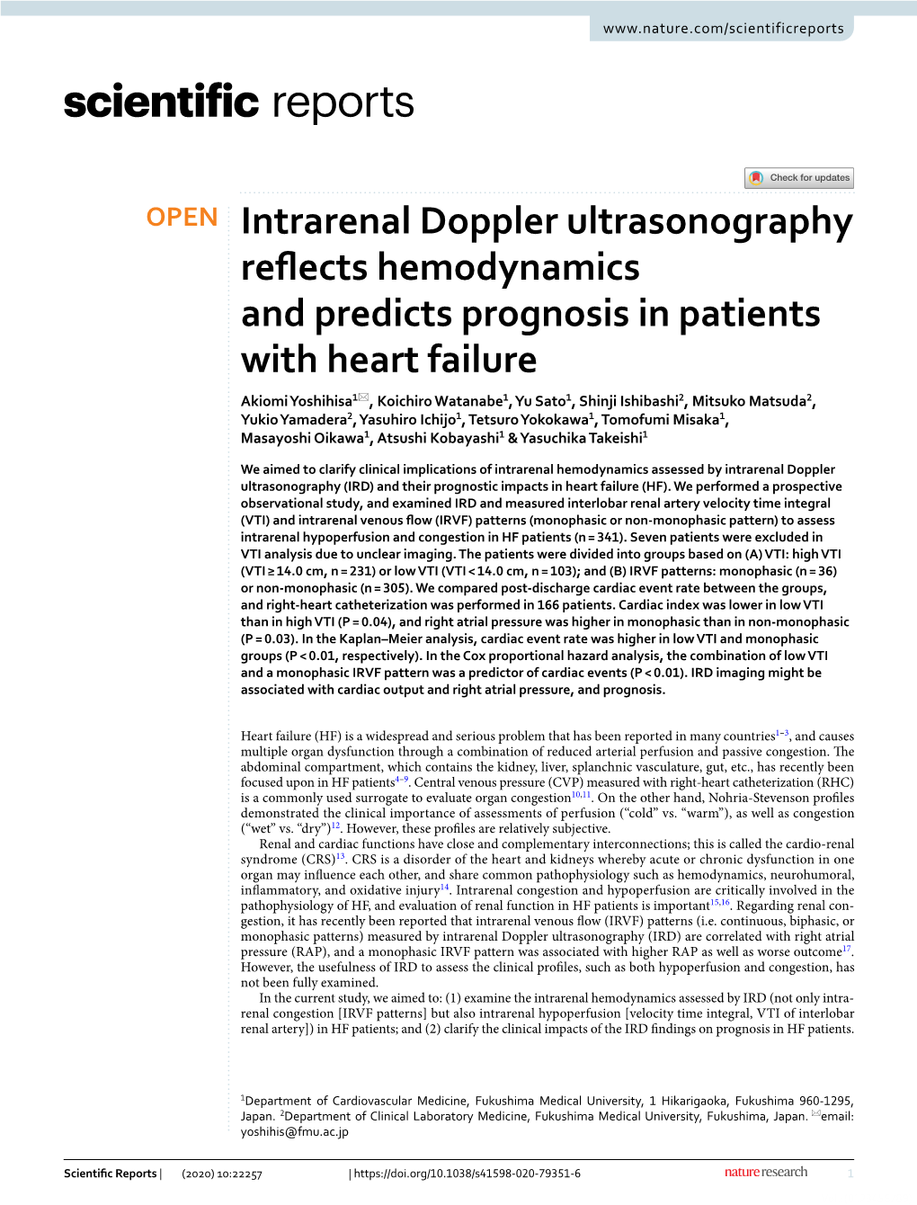 Intrarenal Doppler Ultrasonography Reflects Hemodynamics and Predicts