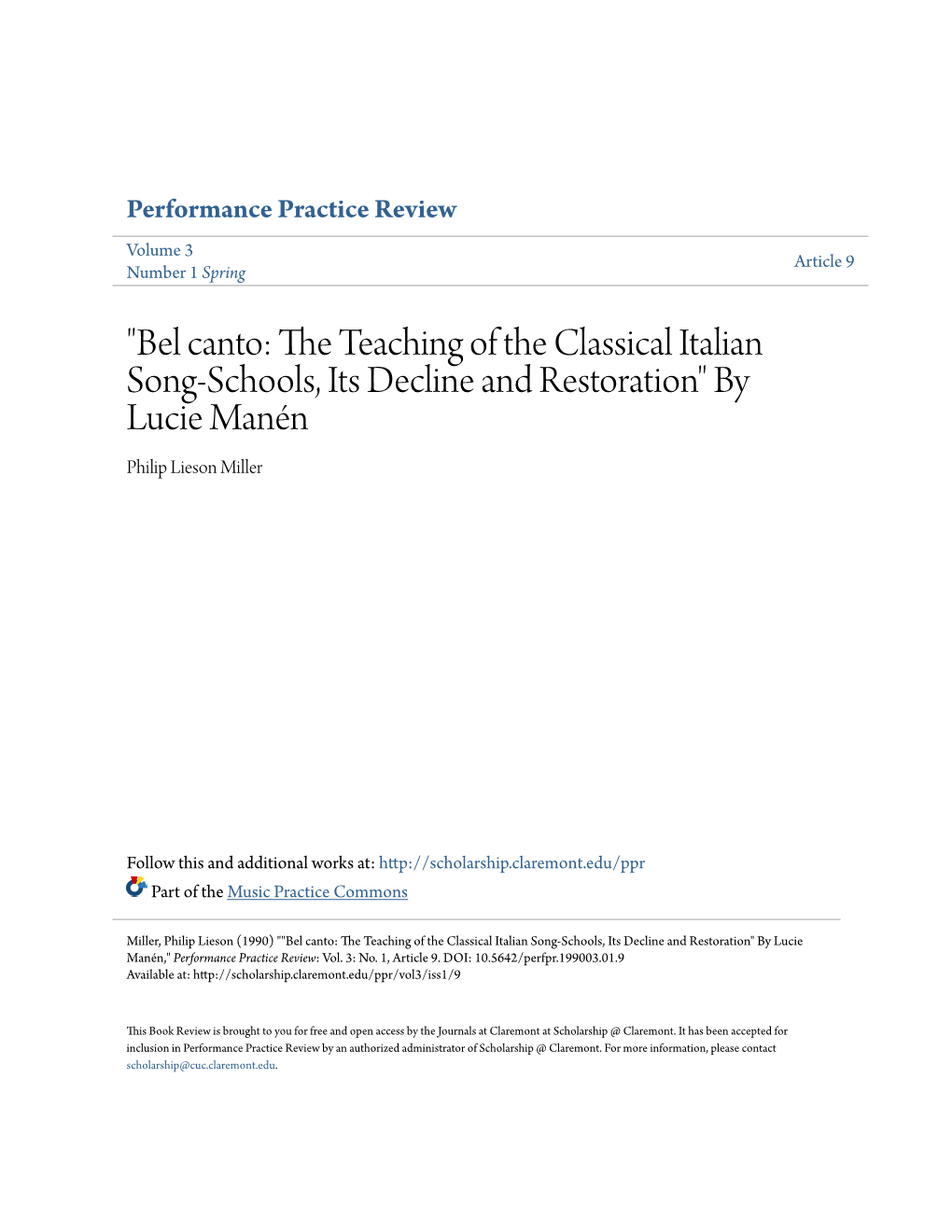 Bel Canto: the Teaching of the Classical Italian Song-Schools, Its Decline and Restoration