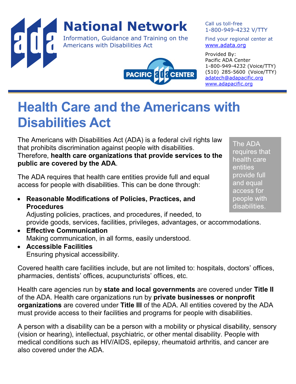 Health Care and the Americans with Disabilities