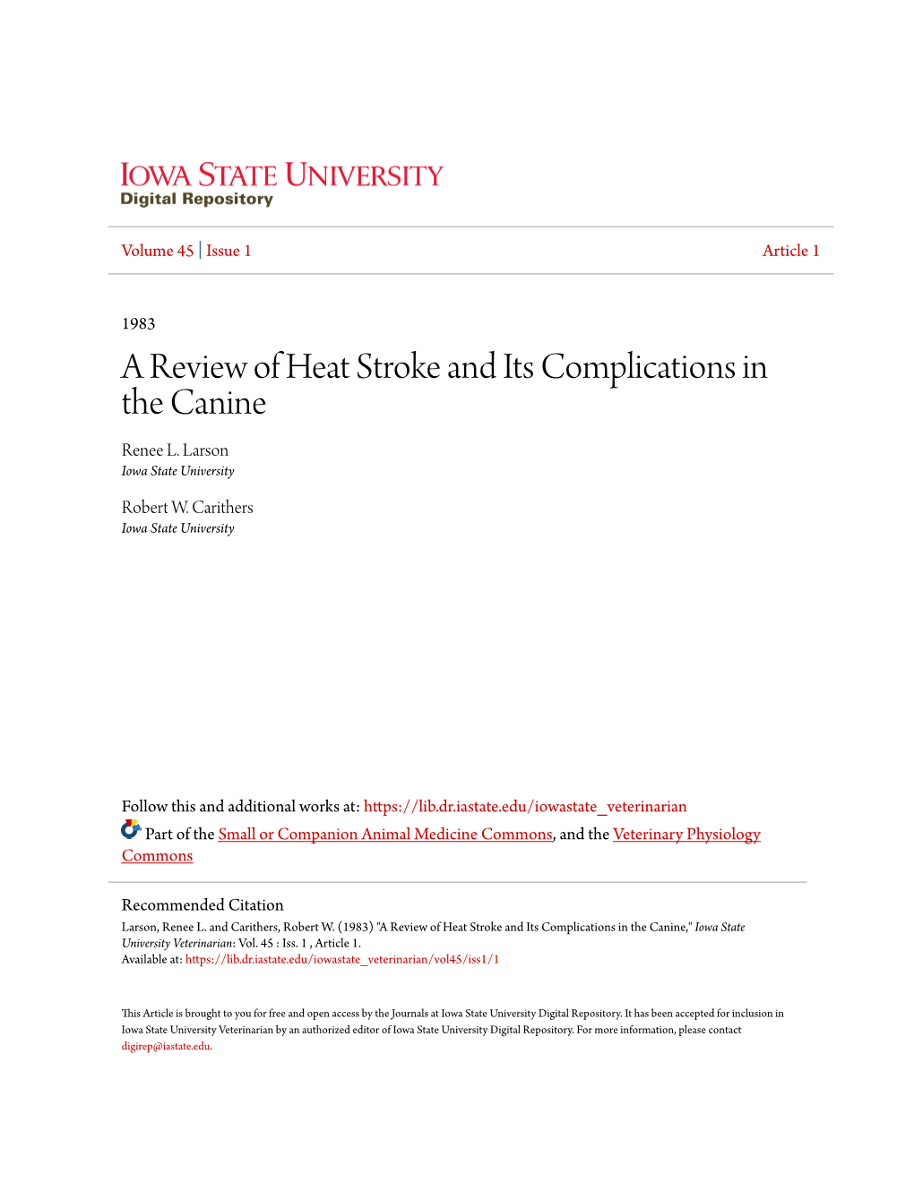 A Review of Heat Stroke and Its Complications in the Canine Renee L