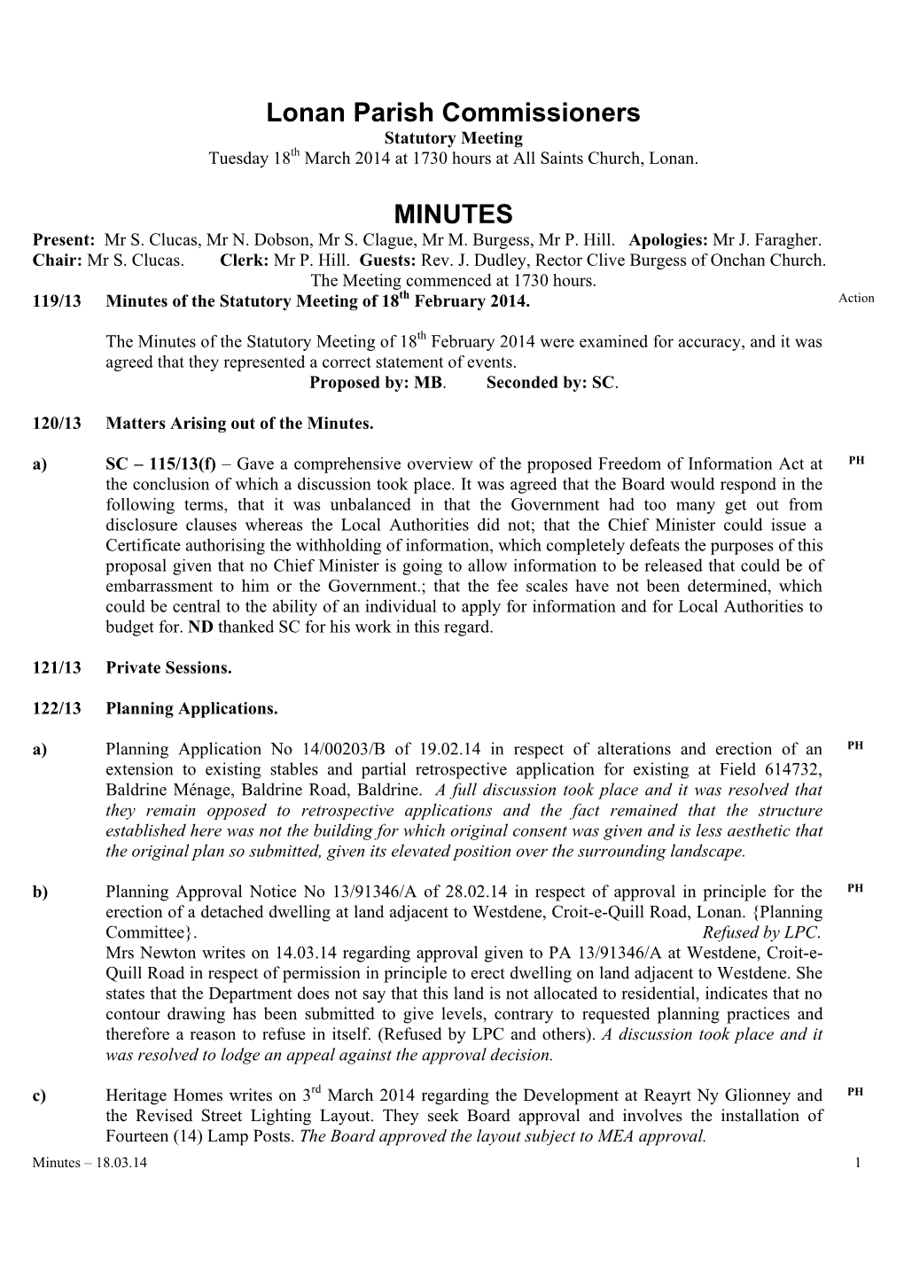 Lonan Parish Commissioners MINUTES