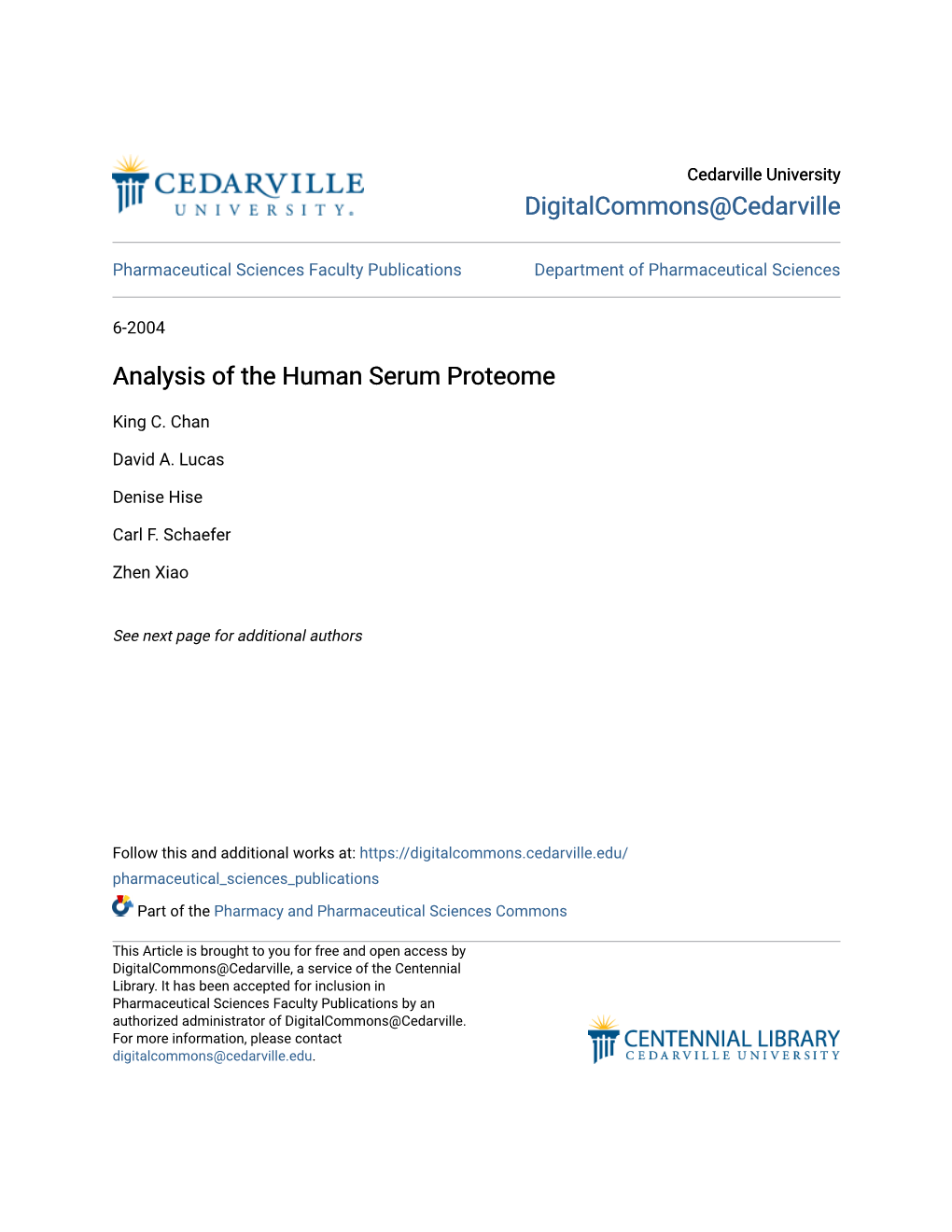Analysis of the Human Serum Proteome