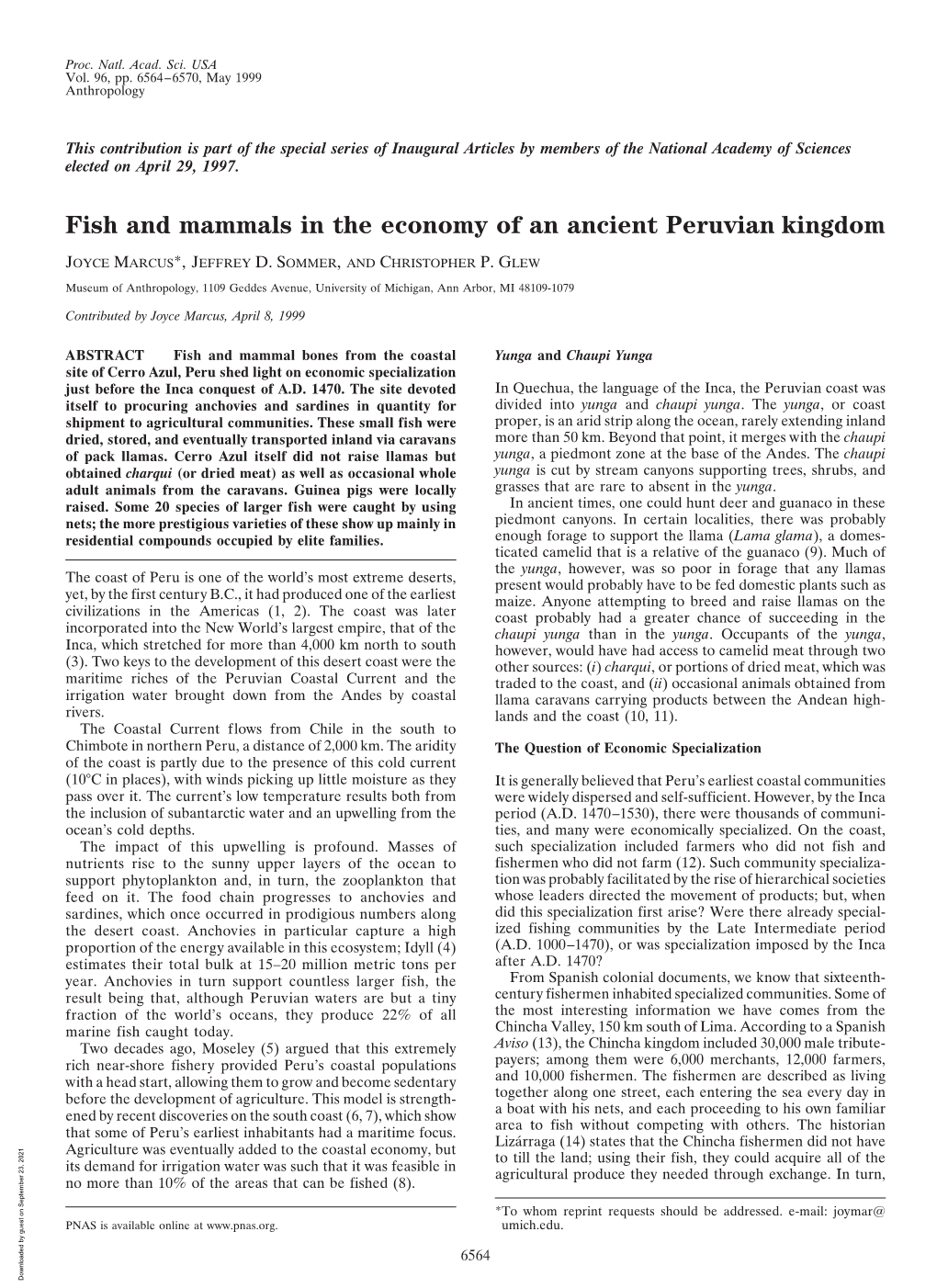Fish and Mammals in the Economy of an Ancient Peruvian Kingdom