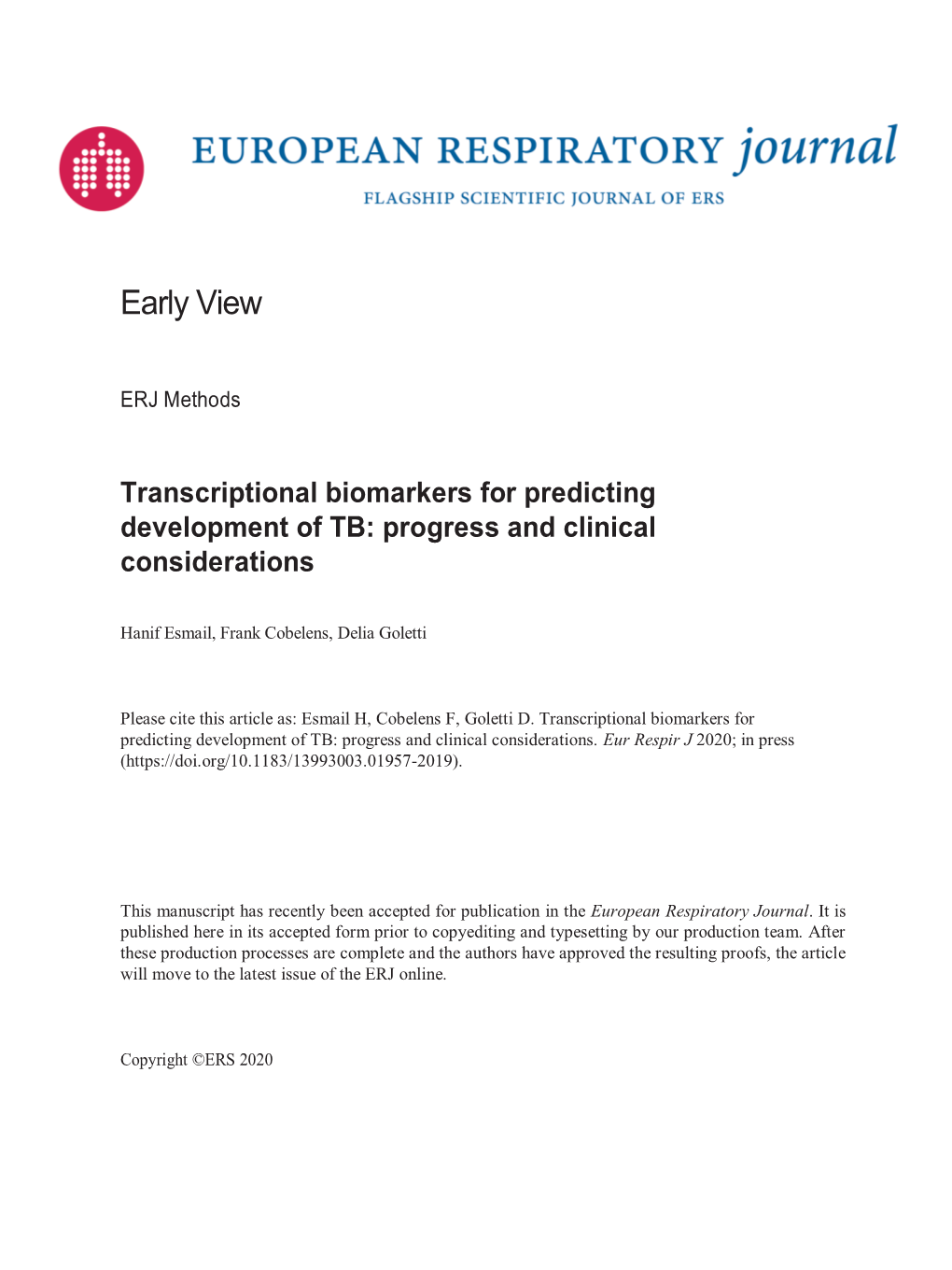 Transcriptional Biomarkers for Predicting Development of TB: Progress and Clinical Considerations