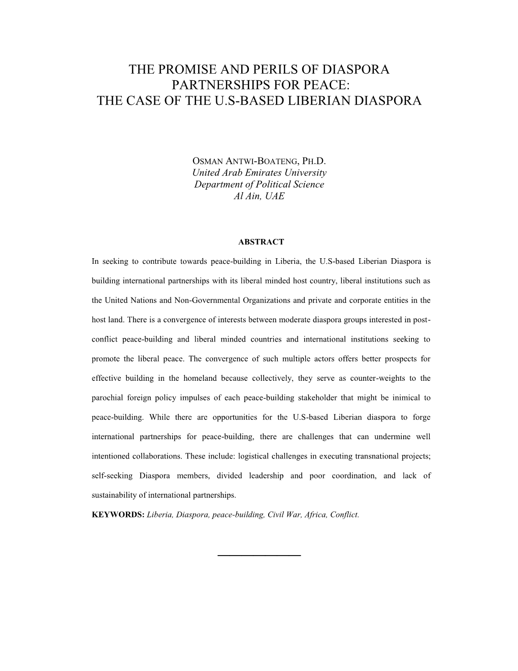 The Case of the U.S.-Based Liberian Diaspora Osman