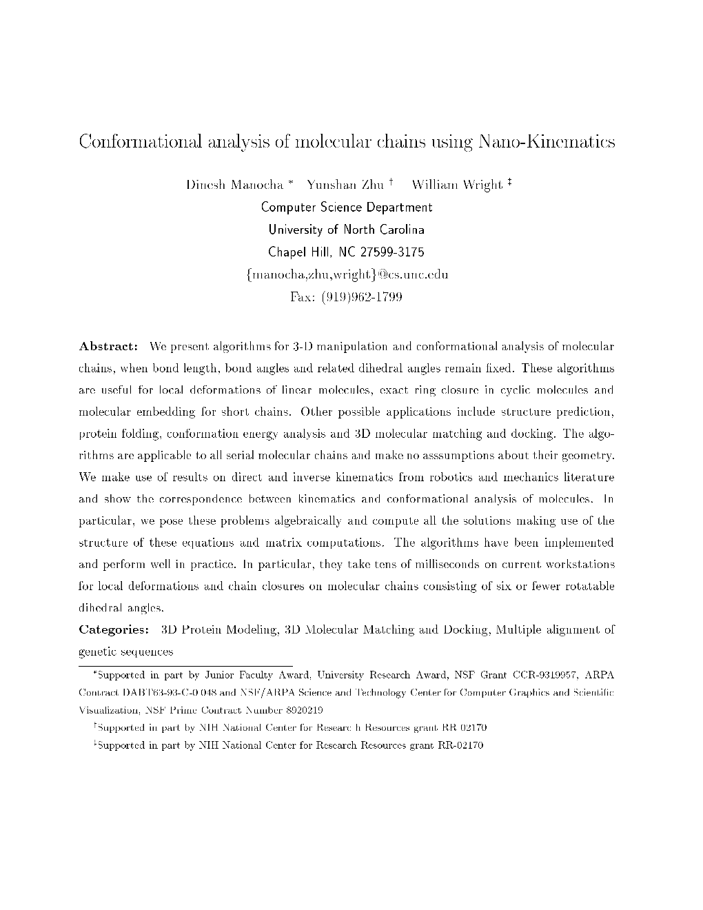 Conformational Analysis of Molecular Chains Using Nano-Kinematics