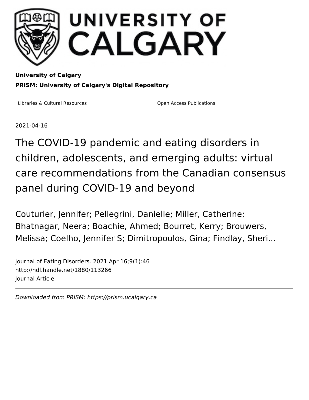 The COVID-19 Pandemic and Eating Disorders in Children, Adolescents