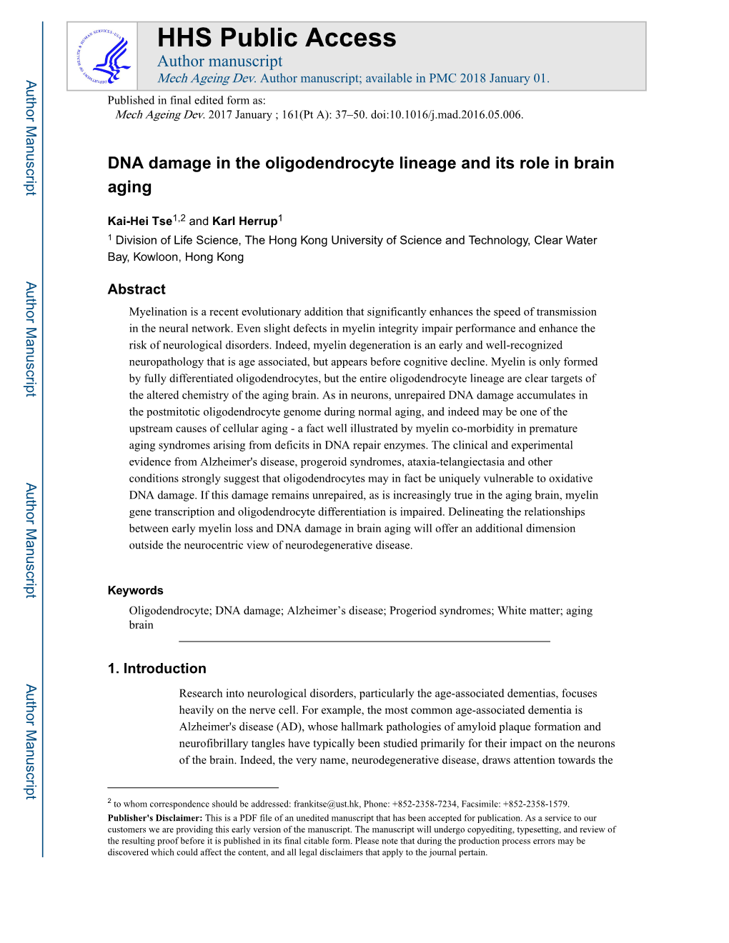 DNA Damage in the Oligodendrocyte Lineage and Its Role in Brain Aging