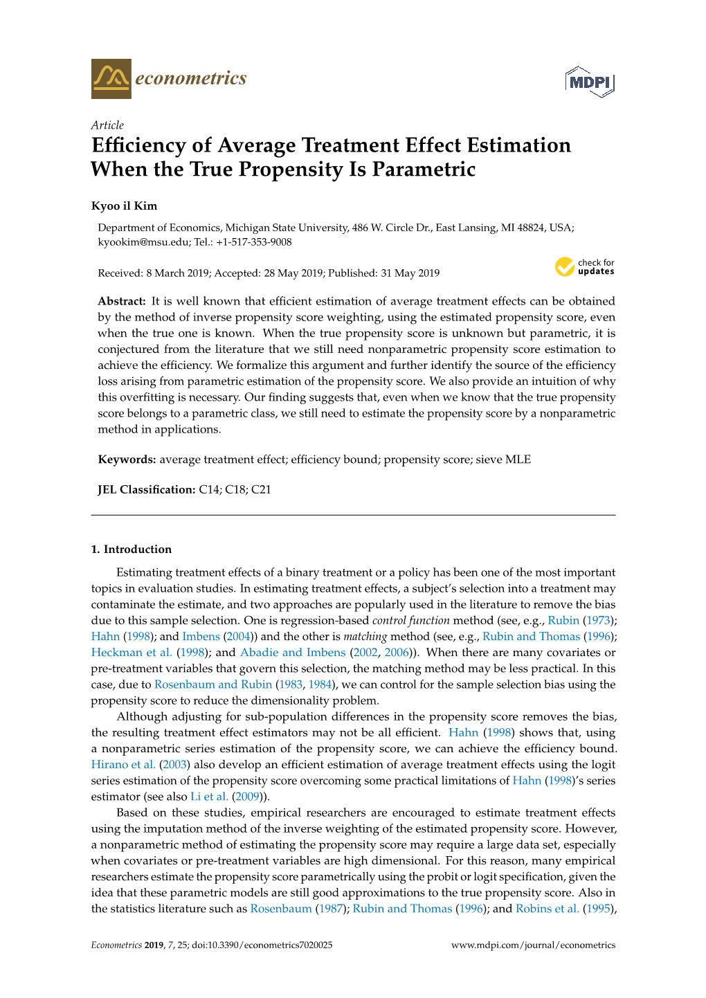 Efficiency of Average Treatment Effect Estimation When the True