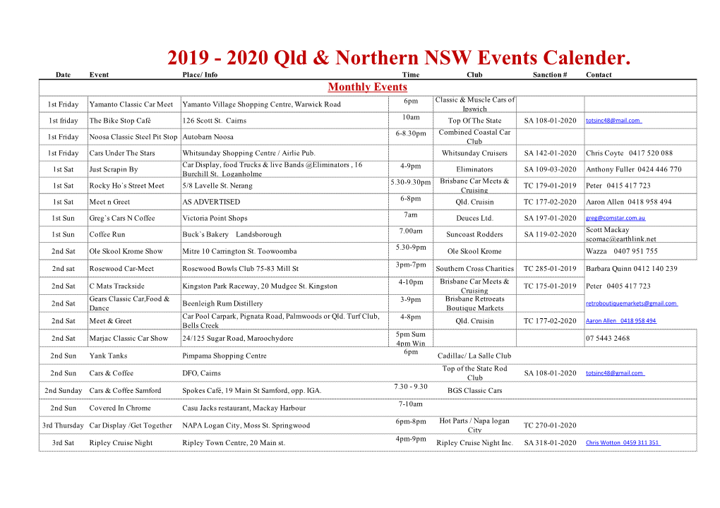 2019 2020 Events Calender