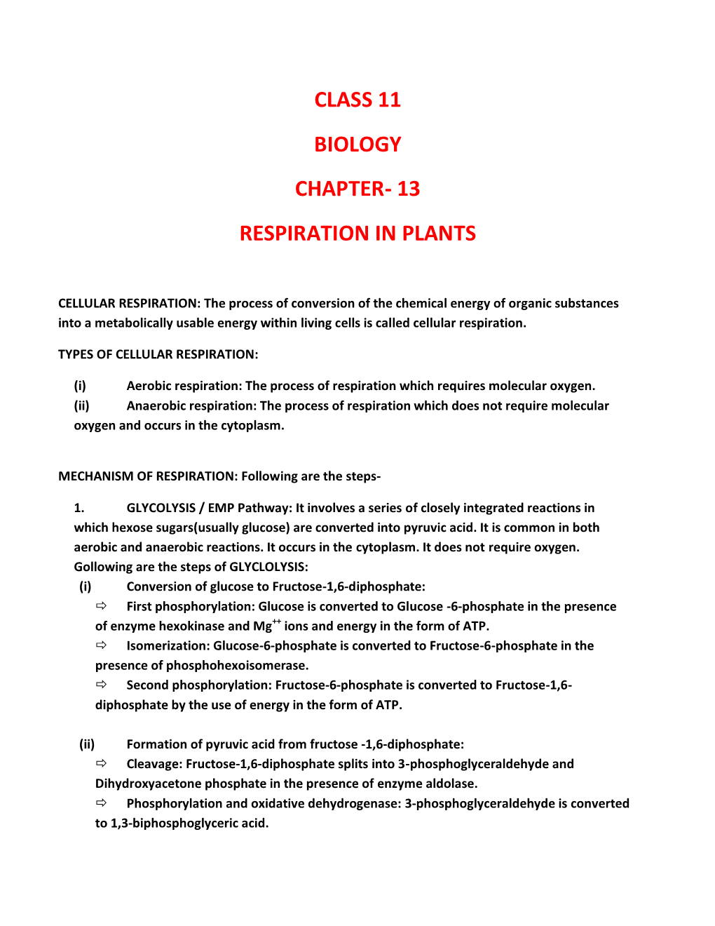 Class 11 Biology Chapter- 13 Respiration in Plants