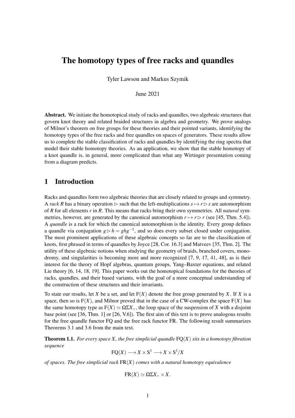 The Homotopy Types of Free Racks and Quandles