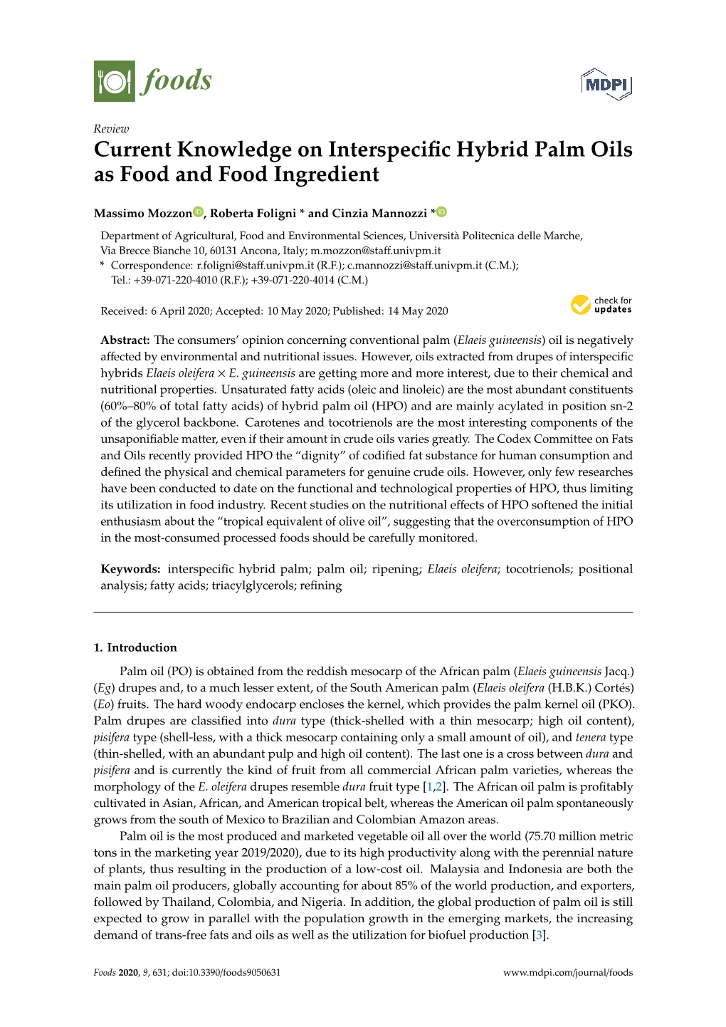 Current Knowledge on Interspecific Hybrid Palm Oils As Food and Food