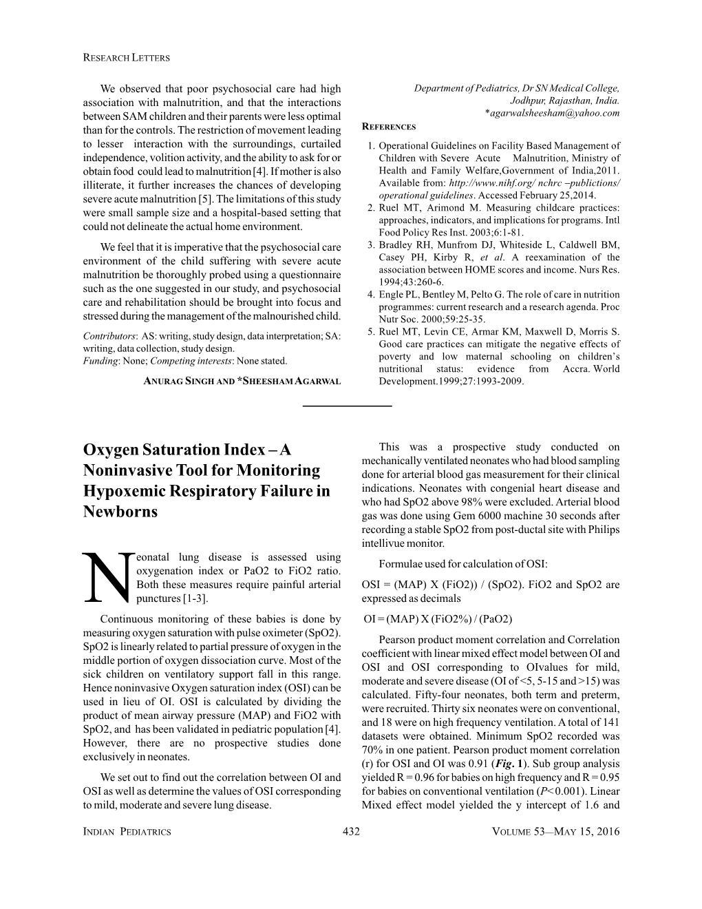 Oxygen Saturation Index