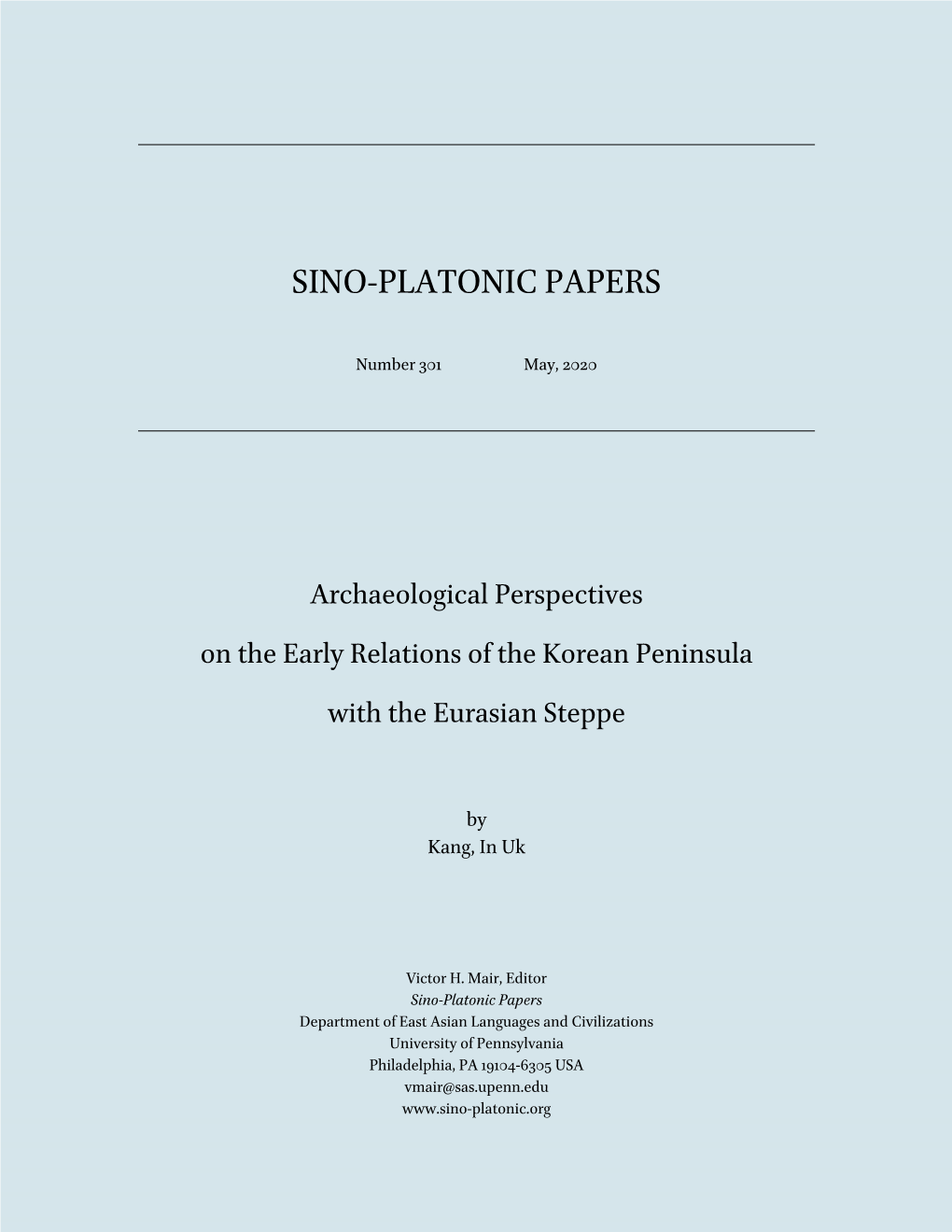 Archaeological Perspectives on the Early Relations of the Korean Peninsula with the Eurasian Steppe