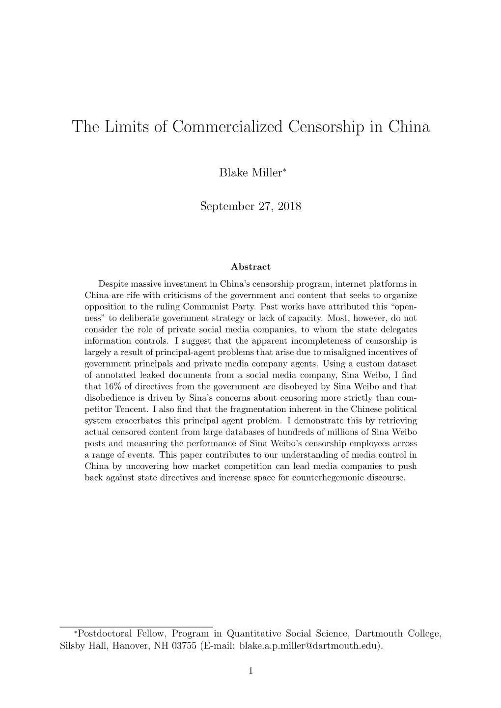 The Limits of Commercialized Censorship in China